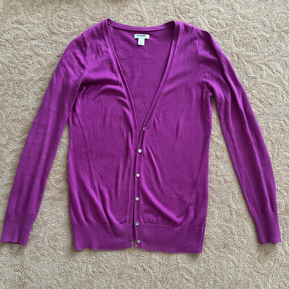 Purple cardigan button sweater